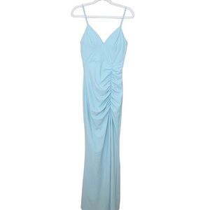 Love Nickie Lew Medium Ruched Light Blue Sleeveless Formal Gown